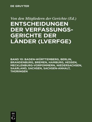 cover image of Baden-Württemberg, Berlin, Brandenburg, Bremen, Hamburg, Hessen, Mecklenburg-Vorpommern, Niedersachsen, Saarland, Sachsen, Sachsen-Anhalt, Thüringen